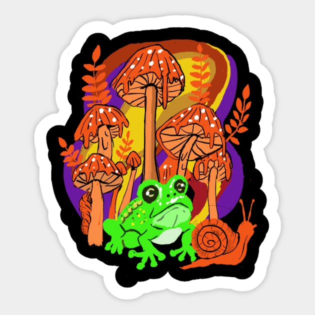 Psychedelic Mushrooms & Frog Sticker by LunaElizabeth